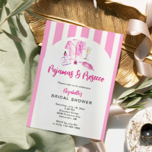 Pyjamas och Prosecco Bröllopsdusch Rosa Ränder Inbjudningar
