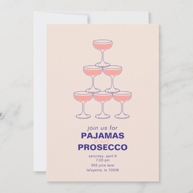 Pyjamas och Prosecco Fest Inbjudan (Framsida)