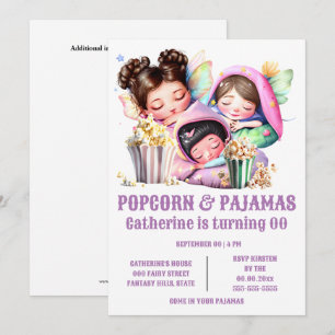 Pyjamas popcorn flickor sleepover-fest inbjudningar