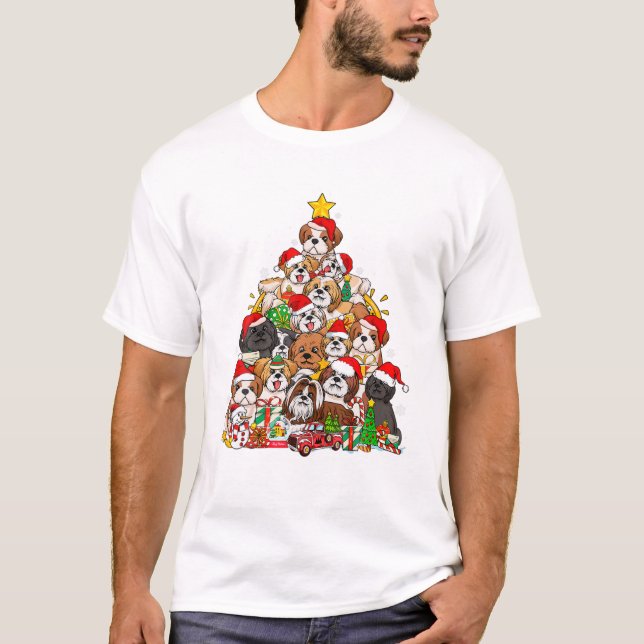Pyjamas Shih Tzu Träd Hund T Shirt (Framsida)