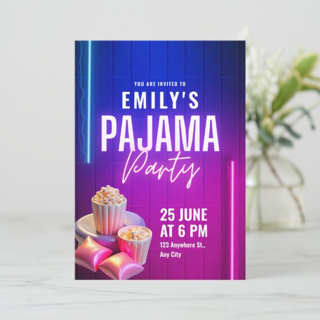 Pyjamasparty födelsedagsinbjudan, Övernattningsfes Inbjudningar (Stående Fram)
