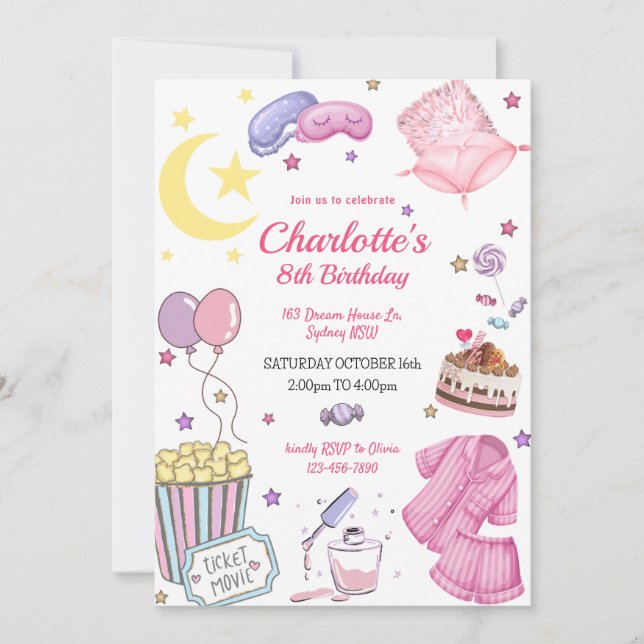 Pyjamasparty födelsedinbjudan inbjudningar (Framsida)