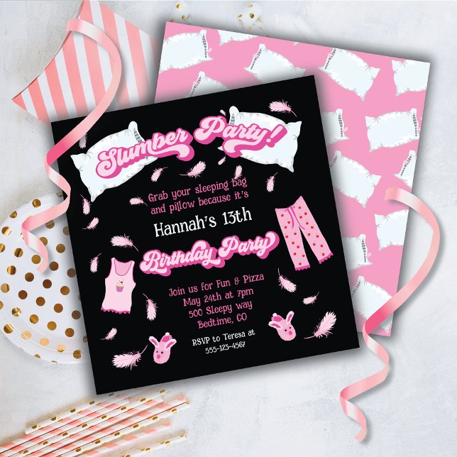 Pyjamasparty kuddkamp födelsedagsinbjudan inbjudningar (Skapare uppladdad)