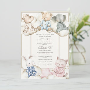Pyjamasparty med djurtema för baby shower inbjudningar