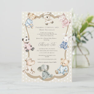 Pyjamasparty med djurtema för baby shower inbjudningar