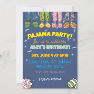 Pyjamasparty Roliga pyjamas och tofflor Födelsedag Inbjudningar