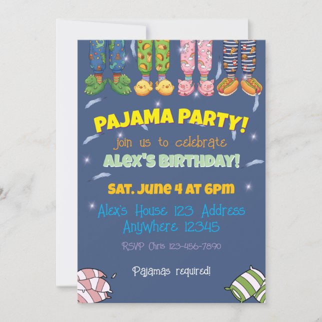 Pyjamasparty Roliga pyjamas och tofflor Födelsedag Inbjudningar (Framsida)