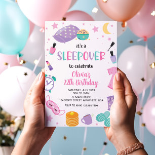 Pyjamasparty rosa lila preteen inbjudningar
