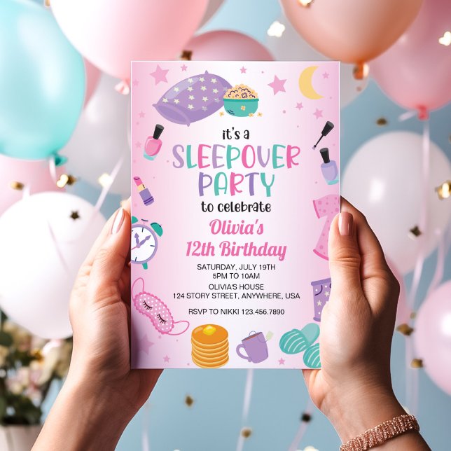 Pyjamasparty rosa lila preteen inbjudningar (Skapare uppladdad)
