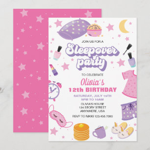 Pyjamasparty rosa lila preteen inbjudningar