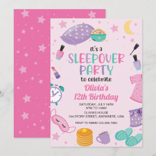 Pyjamasparty rosa lila preteen inbjudningar