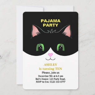 Pyjamasparty & Söt Smokingkatt Inbjudan