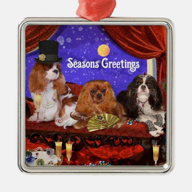 Pynt för hundparty, King Charles Cavalier Spaniels Julgransprydnad Metall (Framsidan)
