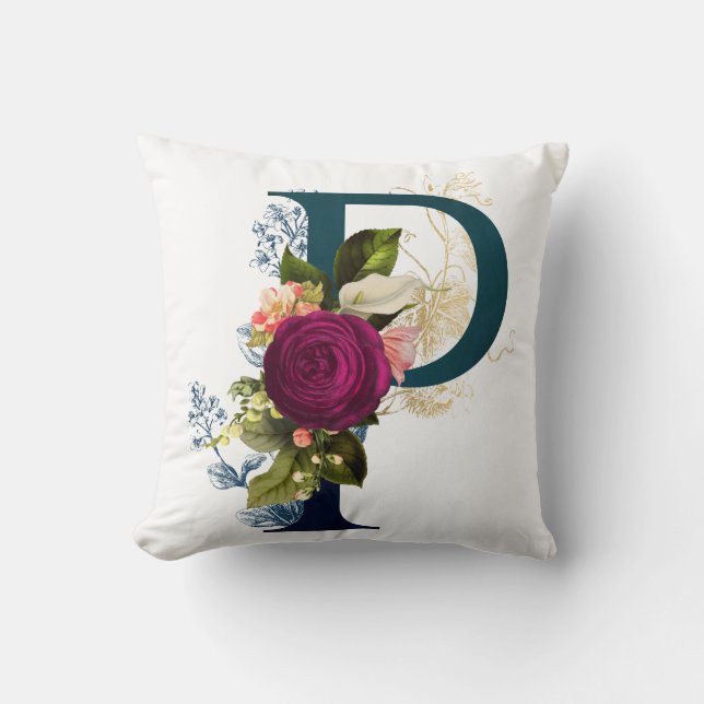 Pyntat blommonogram bokstav P Kudde (Framsida)