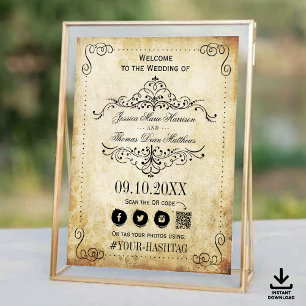 Pyntat blomsterarrangemang vintage bröllop välkoms poster