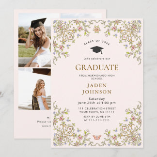 Pyntat blomstergratie boho 4 foto-examensfest inbjudningar