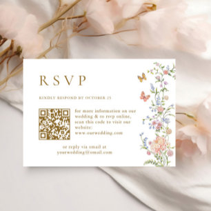 Pyntat elegant pastellrosa blomstert QR-kod Bröllo OSA Kort