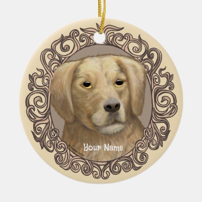 Pyntat Golden Retriever-prydnad Julgransprydnad Keramik (Framsidan)