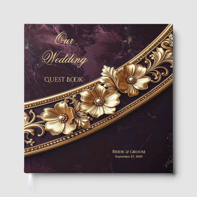 Pyntat Guld Blommig Gästbok (Framsida)