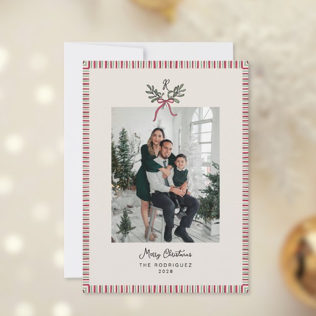 Pyntat julkort med monogram och familjefoto (Skapare uppladdad)