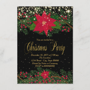 Pyntat julparty med röda julstjärnor inbjudningar