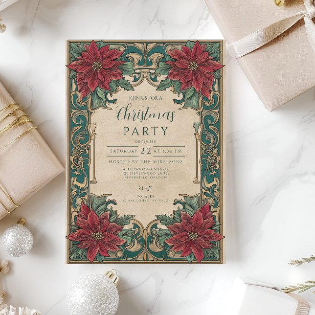 Pyntat Poinsettia Julparty Inbjudningar (Skapare uppladdad)
