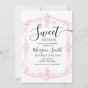 Pyntat ram Sweet Sixteen födelsedag Inbjudningar