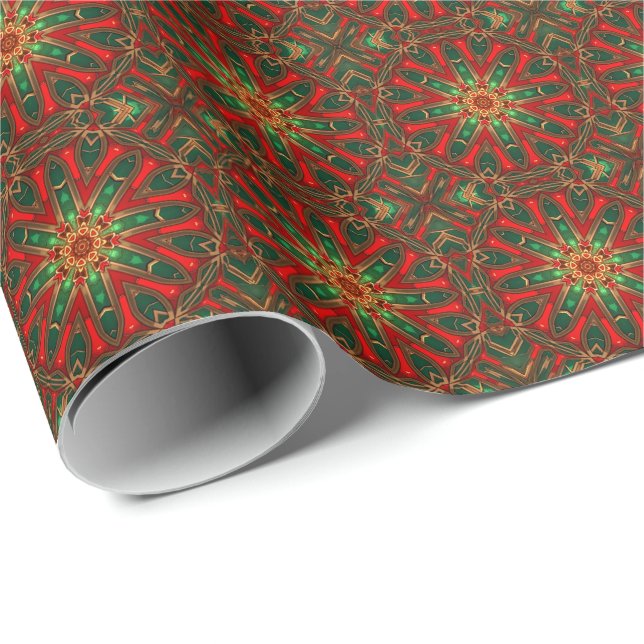 Pyntat rött grönt dekorativt julpresentpapper presentpapper (Rullad Hörn)