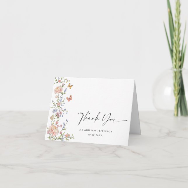 Pyntat tackkort i pastellrosa blommor för bröllop (Framsida)