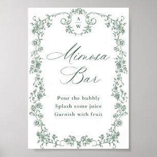 Pyntat viktorianskt blomster-mimosa-barskylt poster
