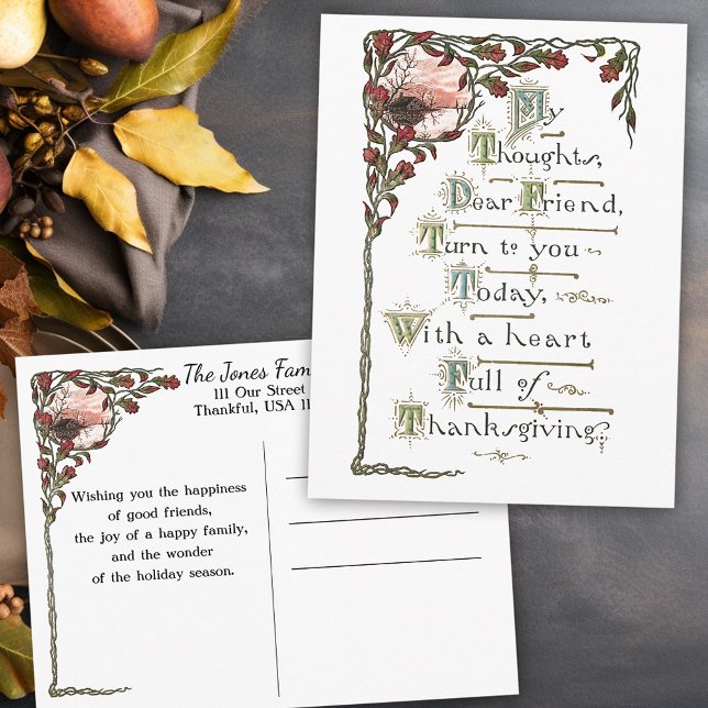 Pyntat vintage tackkort för Thanksgiving Vykort (Skapare uppladdad)