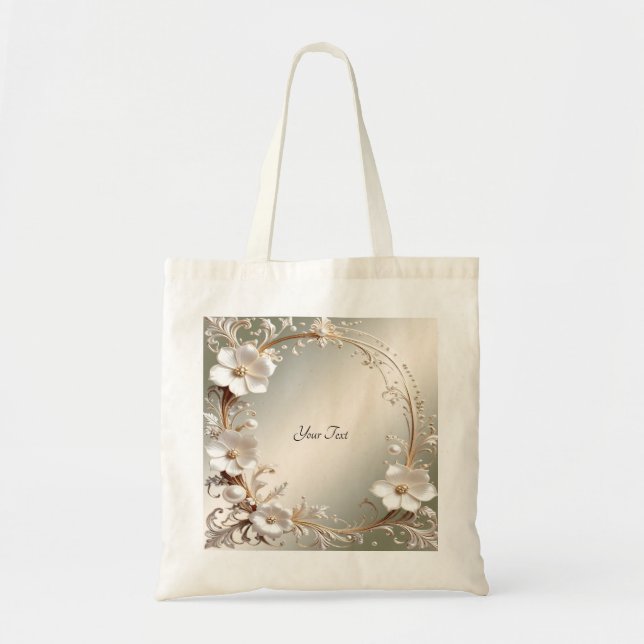 Pyntat vitt blomsterram Totebag Tygkasse (Framsidan)