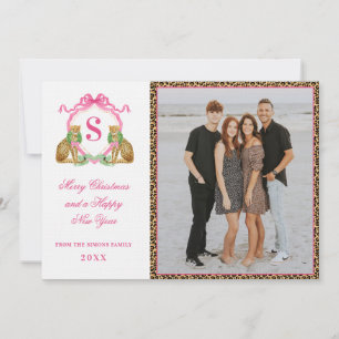 Pyntet jul leopard monogram foto i inbjudningar