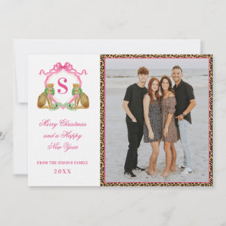 Pyntet jul leopard monogram foto i inbjudningar