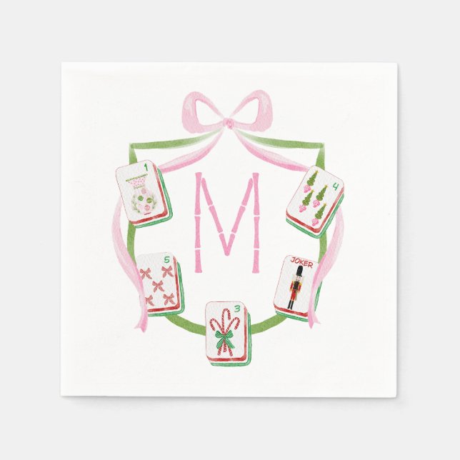 Pyntet Mah Jongg-jul Crest och rosett Pappersservett (Framsidan)