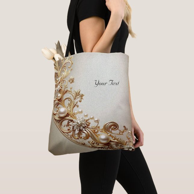 Pyntsam Påse i Guld - Ornate Gold Flourish Tote Ba Tygkasse (Närbild)