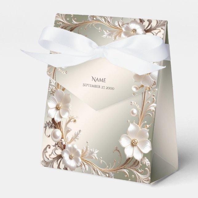 Pyntsam vit blomsterkant presentlåda (Framsidan Sidan)