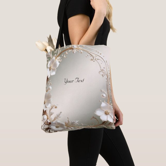 Pyntsam vit blomsterram Totebag Tygkasse (Närbild)