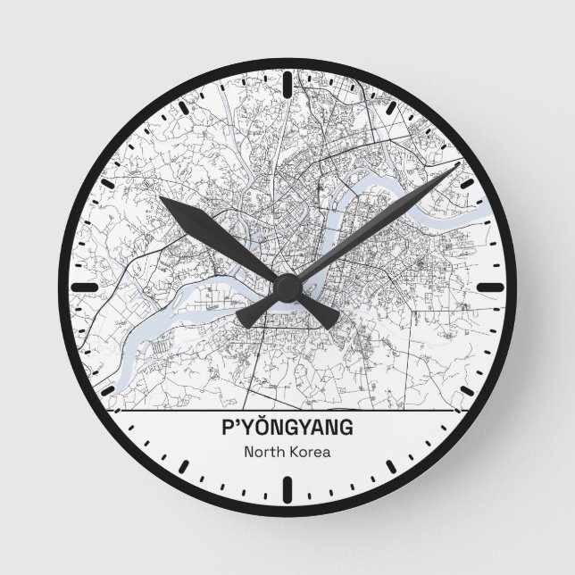 Pyongyang Clock City Line Art Rund Klocka (Framsida)