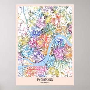 Pyongyang North Korea City Karta Poster