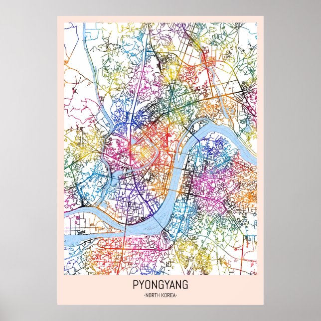 Pyongyang North Korea City Karta Poster (Framsidan)