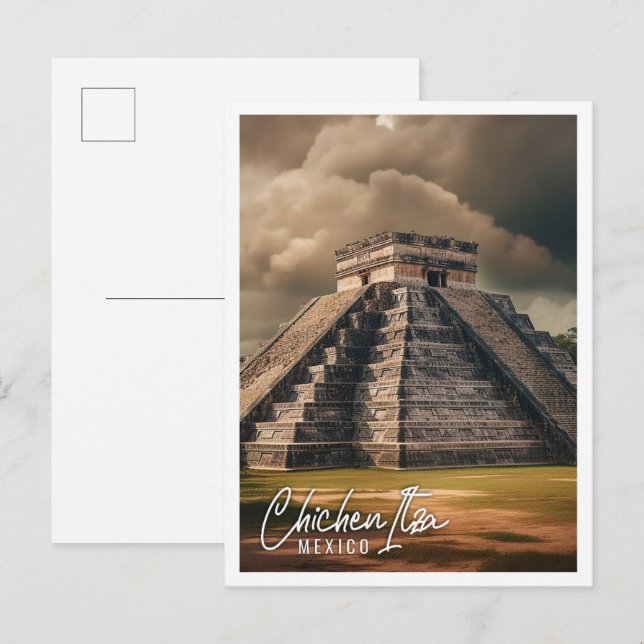 Pyramid av Chichen Itza Mexico om berömd Vykort (Fram/baksida)