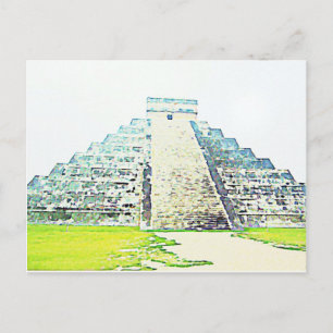 Pyramid av Chichen Itza Watercolor Design Vykort