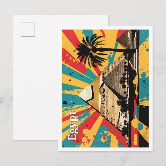 Pyramid Cairo Egypten Pop Art Travel Illustration Vykort (Fram/baksida)