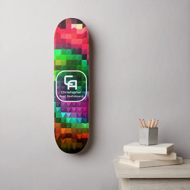 Pyramid Fractal Monogram-Multifärgader Mini Skateboard Bräda 18,5 Cm (Väggkonst)