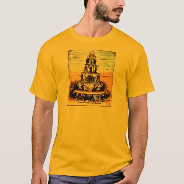 Pyramid i kapitalistsystemet (antikapitalism) t-shirt (Framsida)