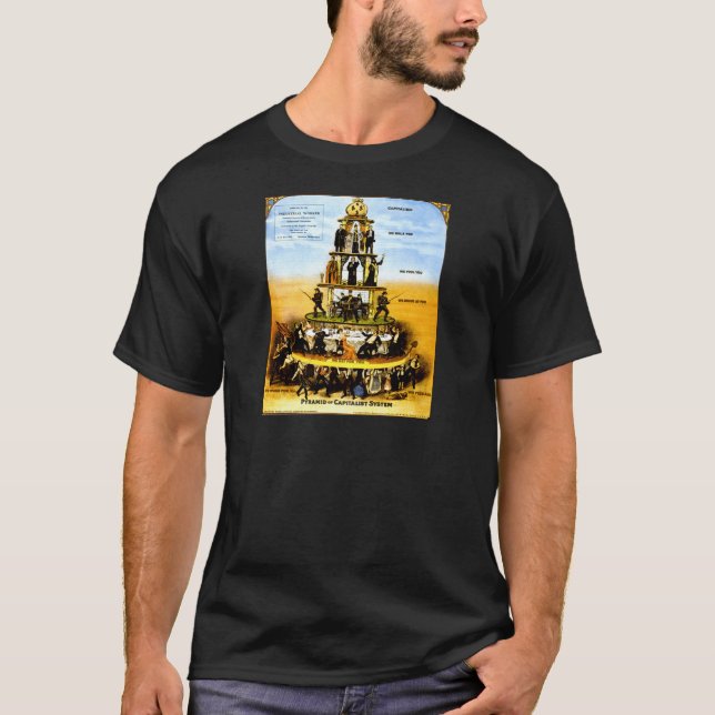 Pyramid i kapitalistsystemet (antikapitalism) tee shirt (Framsida)