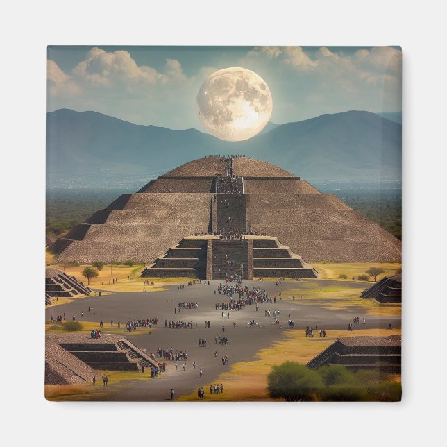 Pyramid Måne, Teotihuacan, Mexiko Travel Magnet (Framsidan)