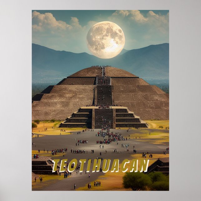 Pyramid Måne, Teotihuacan, Mexiko Travel Poster (Framsidan)