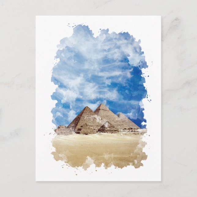 Pyramid of Giza Egypten Watercolor Art Vykort (Framsida)